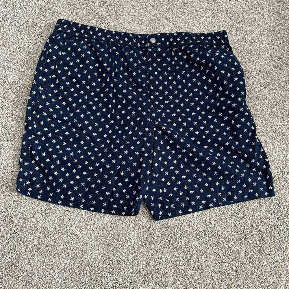 J. Crew USA star print men’s shorts navy blue white size XL stretchy waist